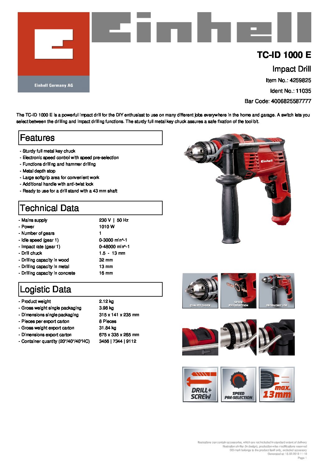 EINHELL - TC-ID 1000 E, Impact Drill (CORDED) - Image 2