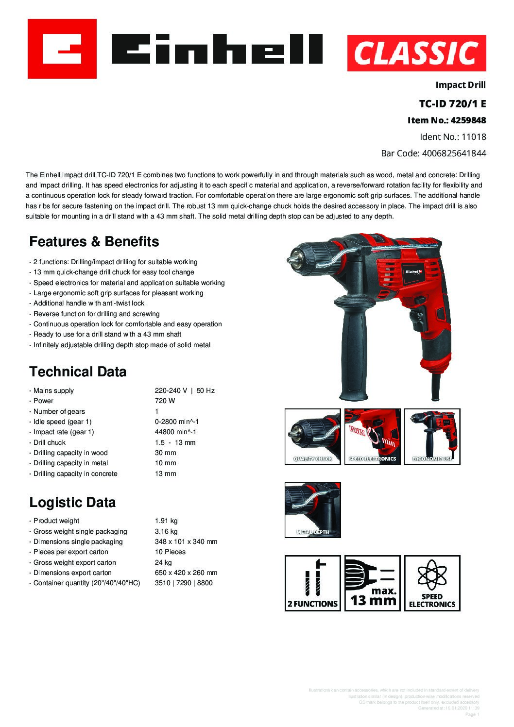 EINHELL - TC-ID 720/1 E, Impact Drill (CORDED) - Image 2