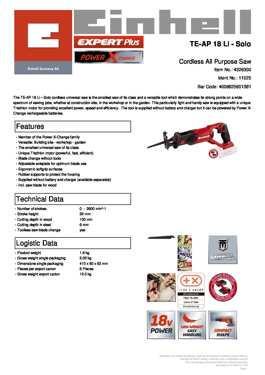 EINHELL - TE-AP 18 Li-Solo, Cordless All Purpose Saw - (NO STARTER KIT) - Image 2