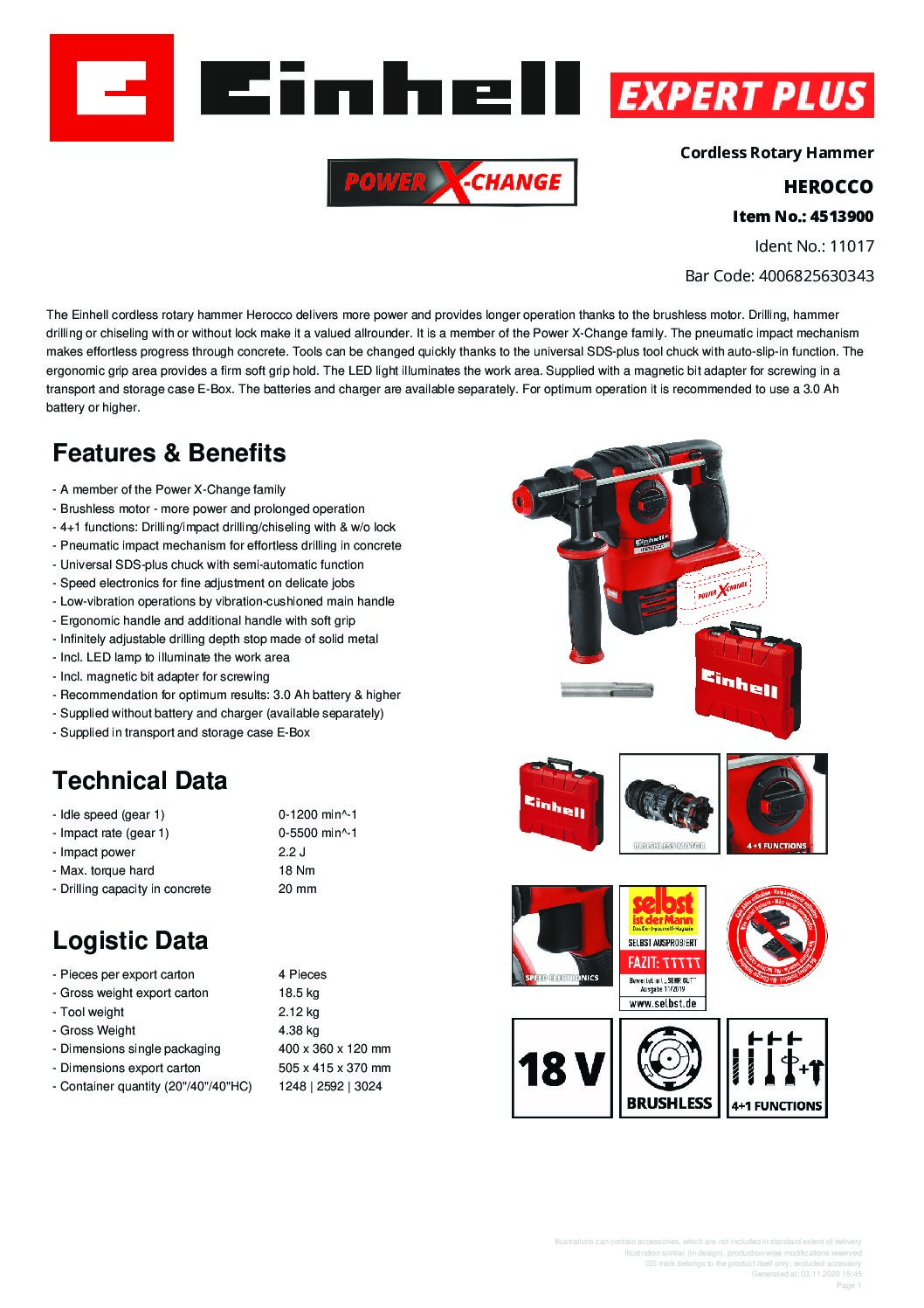 EINHELL - HEROCCO, Cordless Rotary Hammer - (NO STARTER KIT) - Image 2
