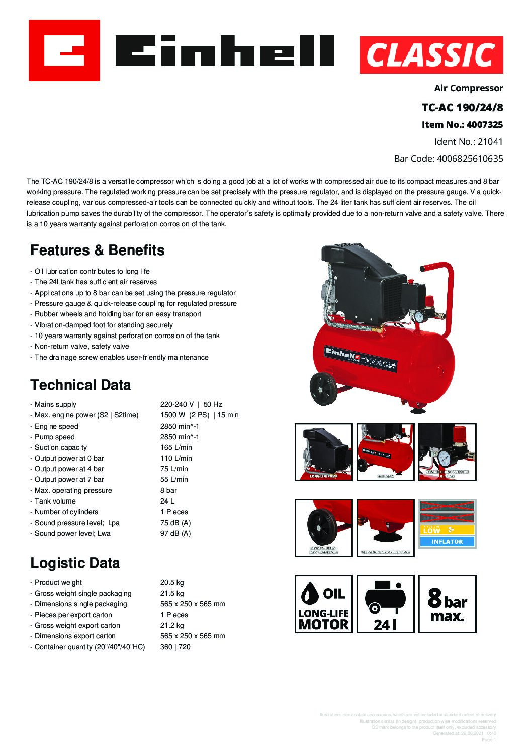 EINHELL - TC-AC 190/24/8, Air Compressor (CORDED) - Image 9