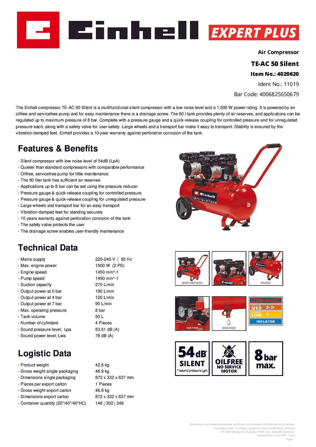 EINHELL - TE-AC 50 Silent, Air Compressor (CORDED) - Image 8