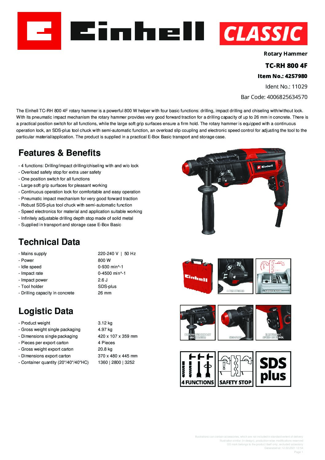 EINHELL - TC-RH 800 4F, Rotary Hammer (CORDED) - Image 8