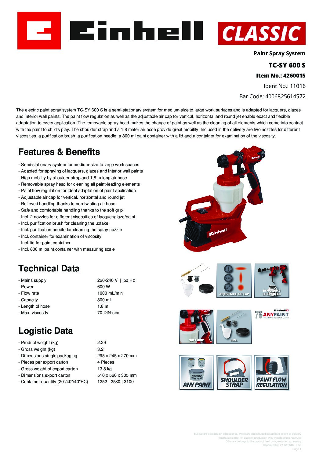EINHELL - TC-SY 600 S, Paint Spray System (CORDED) - Image 8
