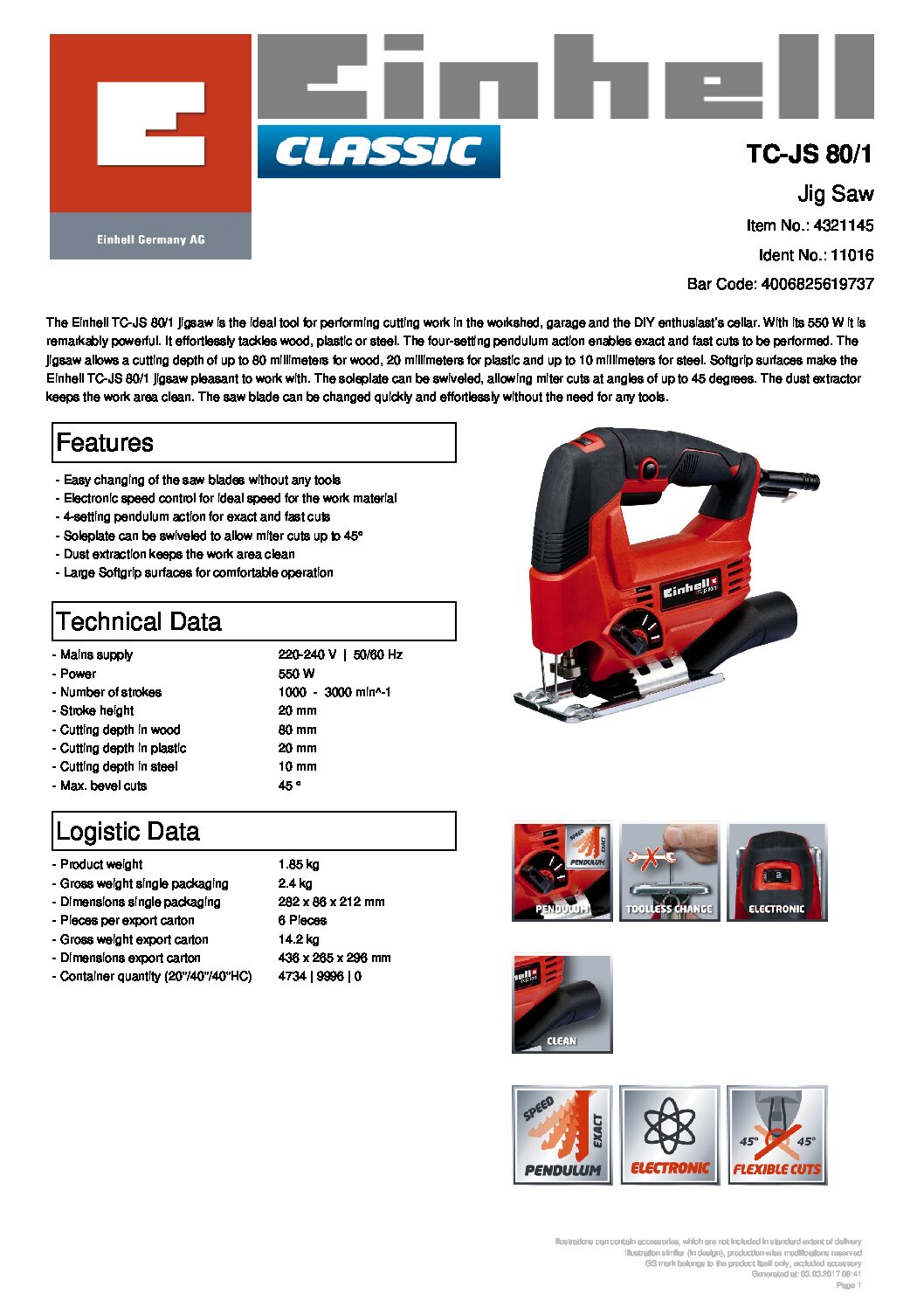 EINHELL - TC-JS 80/1, Jig Saw (CORDED) - Image 6