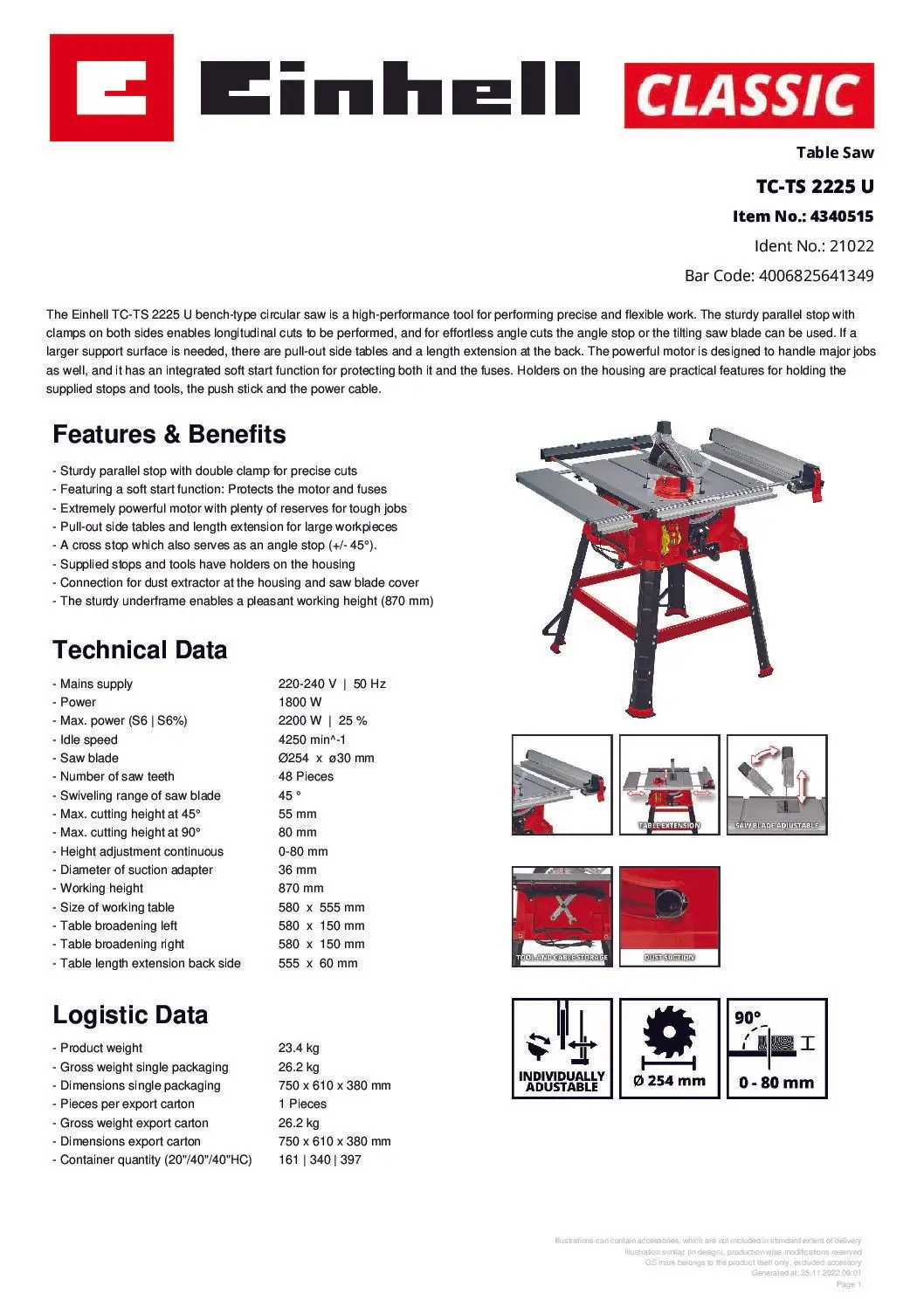 EINHELL - TC-TS 2225 U, Table Saw (CORDED) - Image 8