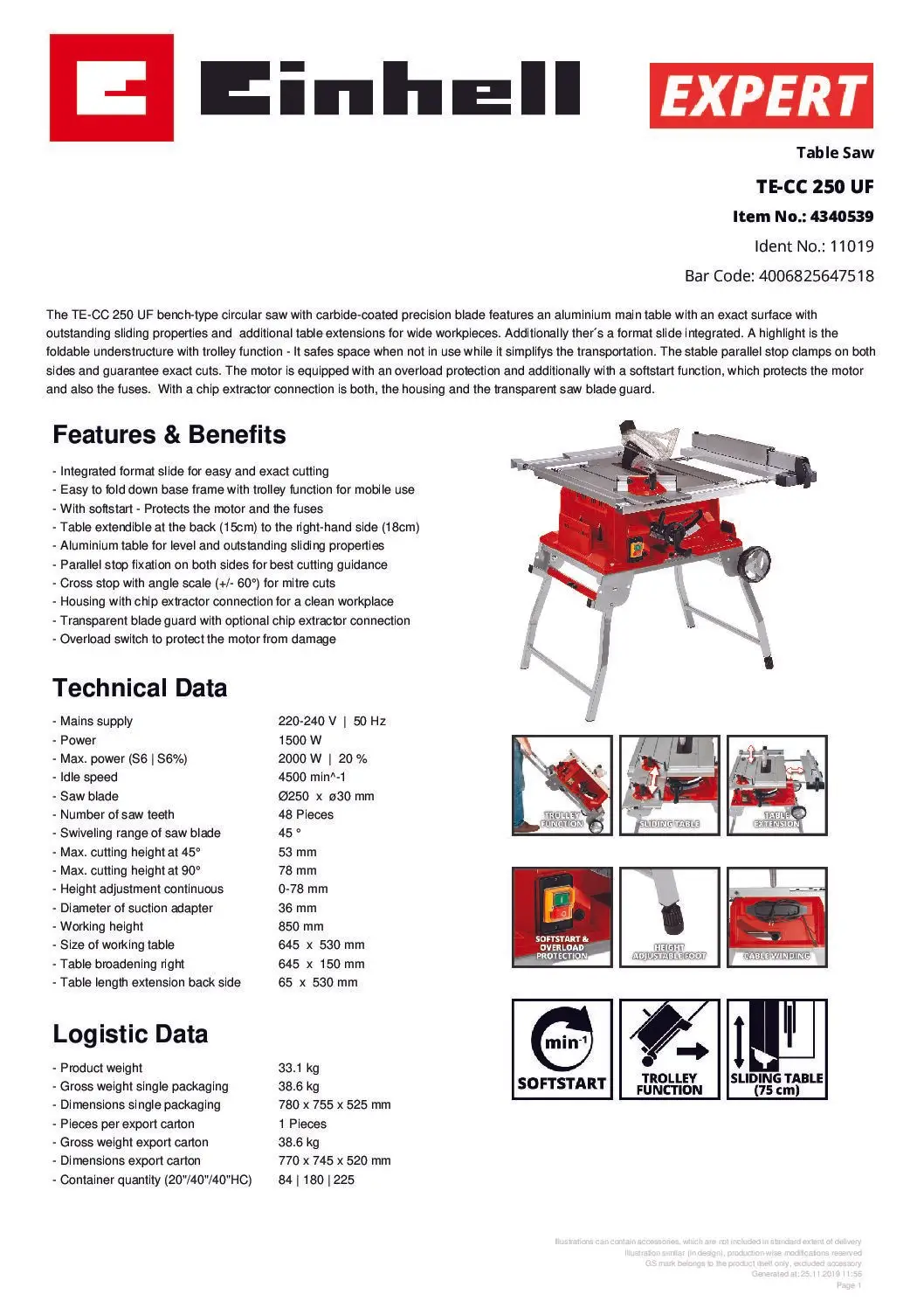 EINHELL - TE-CC 250 UF, Table Saw (CORDED) - Image 11