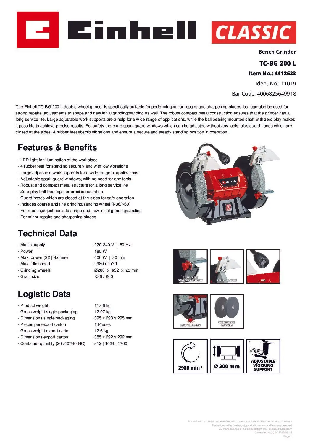 EINHELL - TC-BG 200 L, Bench Grinder (CORDED) - Image 8