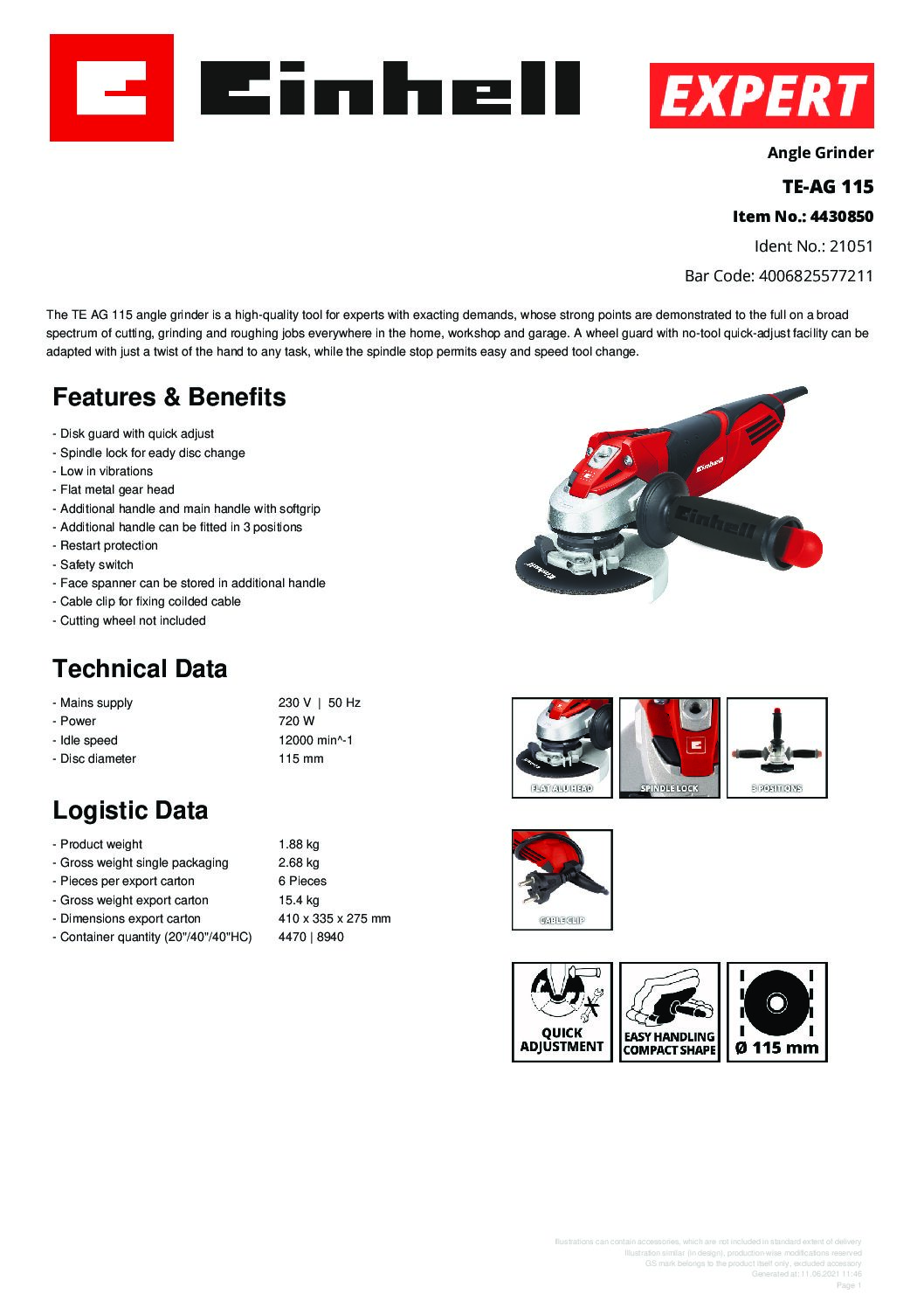 EINHELL - TE-AG 115, Angle Grinder (CORDED) - Image 5