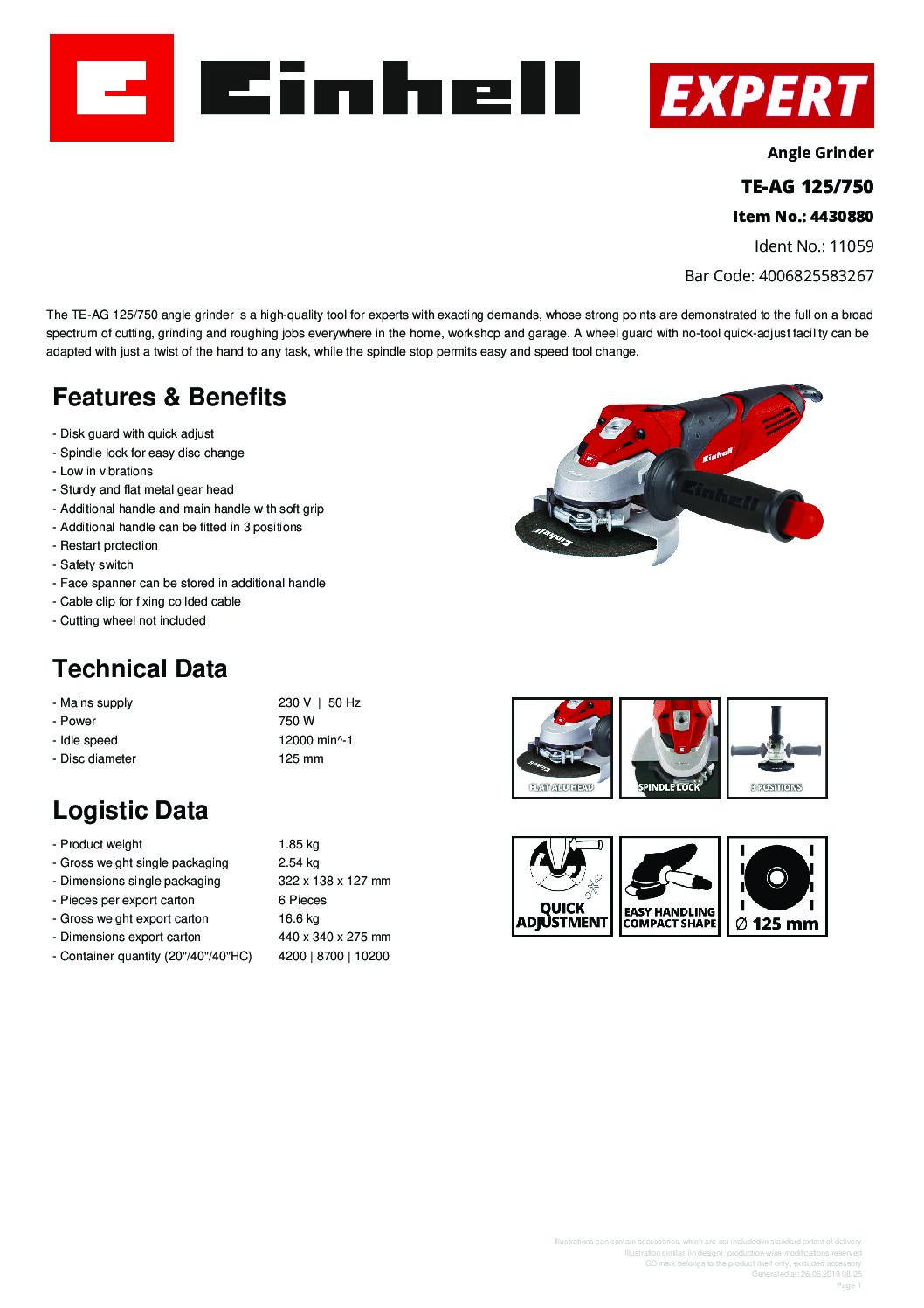 EINHELL - TE-AG 125/750, Angle Grinder (CORDED) - Image 7