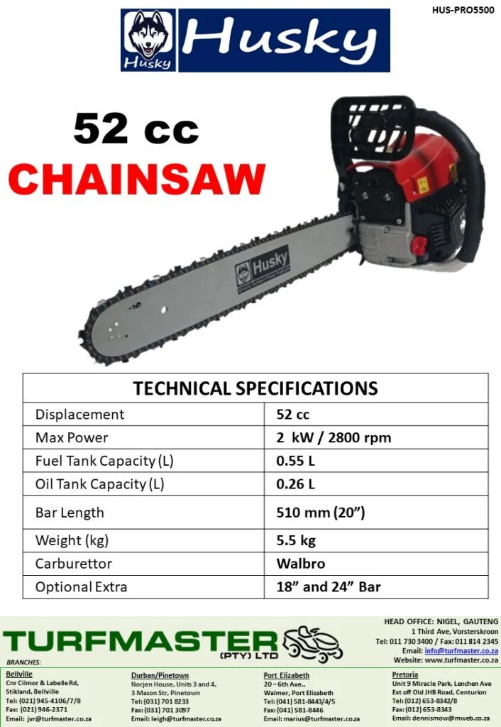 Husky 52cc PRO 5500 Chainsaw 20″ Cutting Bar - Image 2